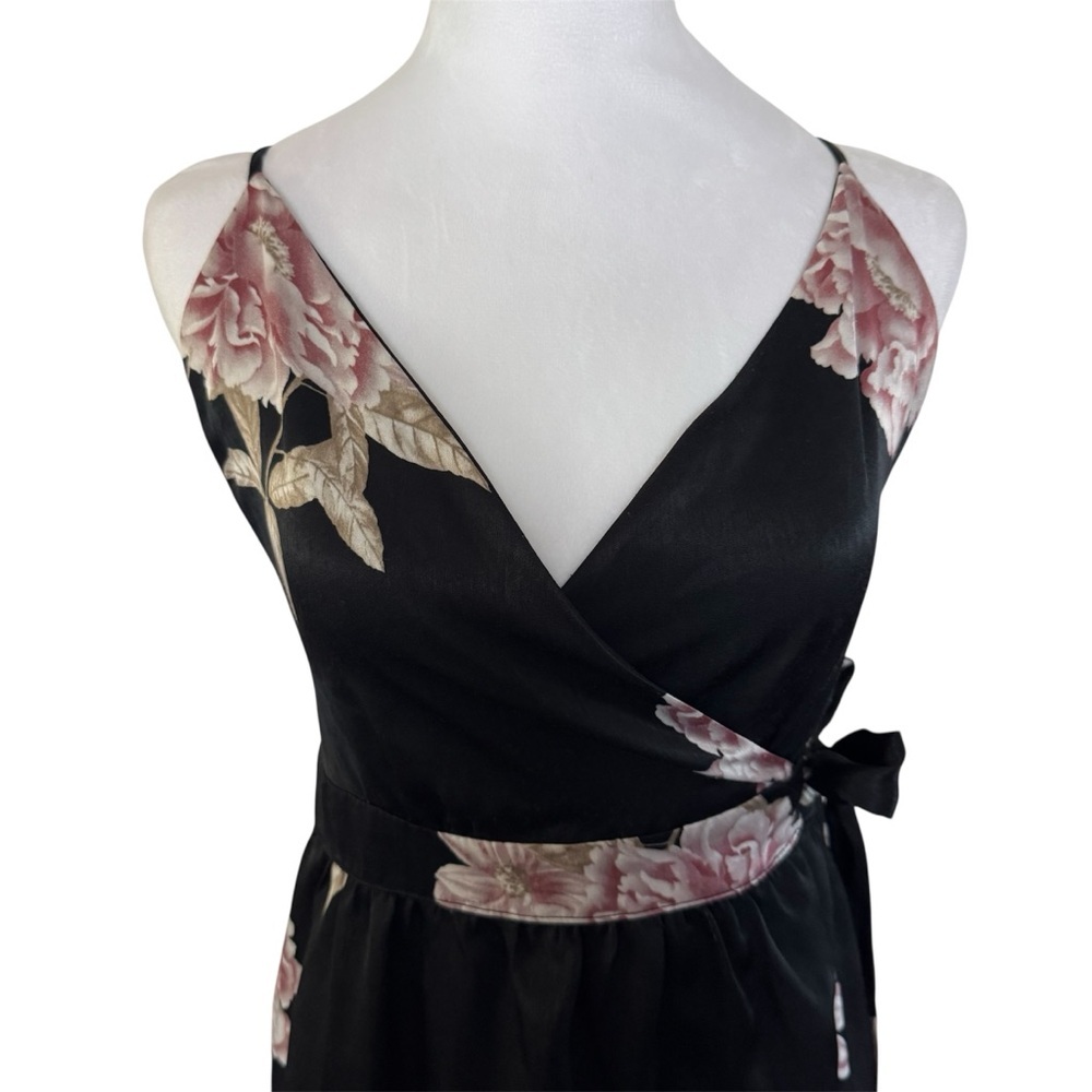 Urban Outfitters Black Satin Floral Wrap Maxi Dress S - Picture 5 of 13